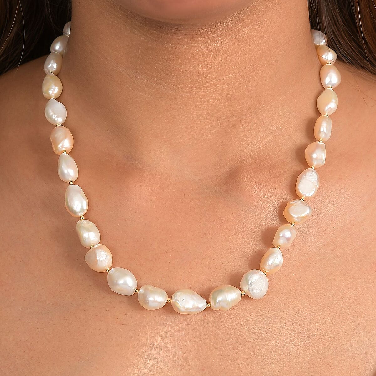 D'Joy Freshwater Pearl Necklace in 18K Vermeil Yellow Gold Over Sterling Silver 18 Inches image number 2
