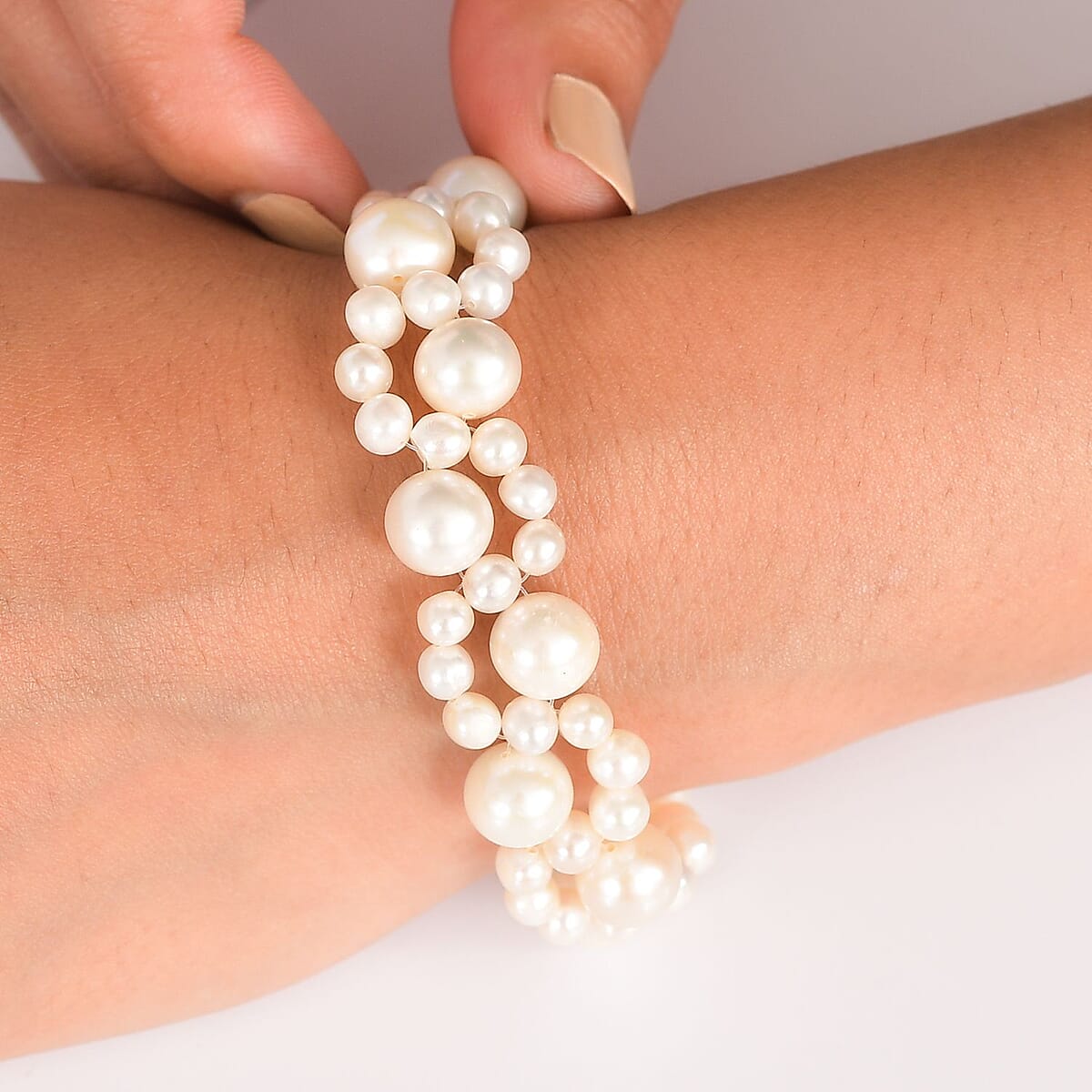 D'Joy Freshwater Pearl Bracelet in Rhodium Over Sterling Silver (7.25 In) image number 1