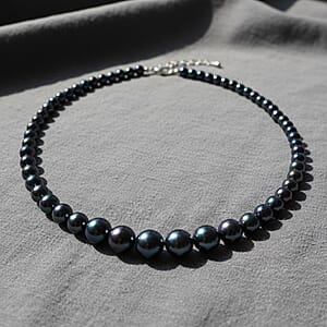 Peacock Color Shell Pearl Necklace in Silvertone 20-22 Inches