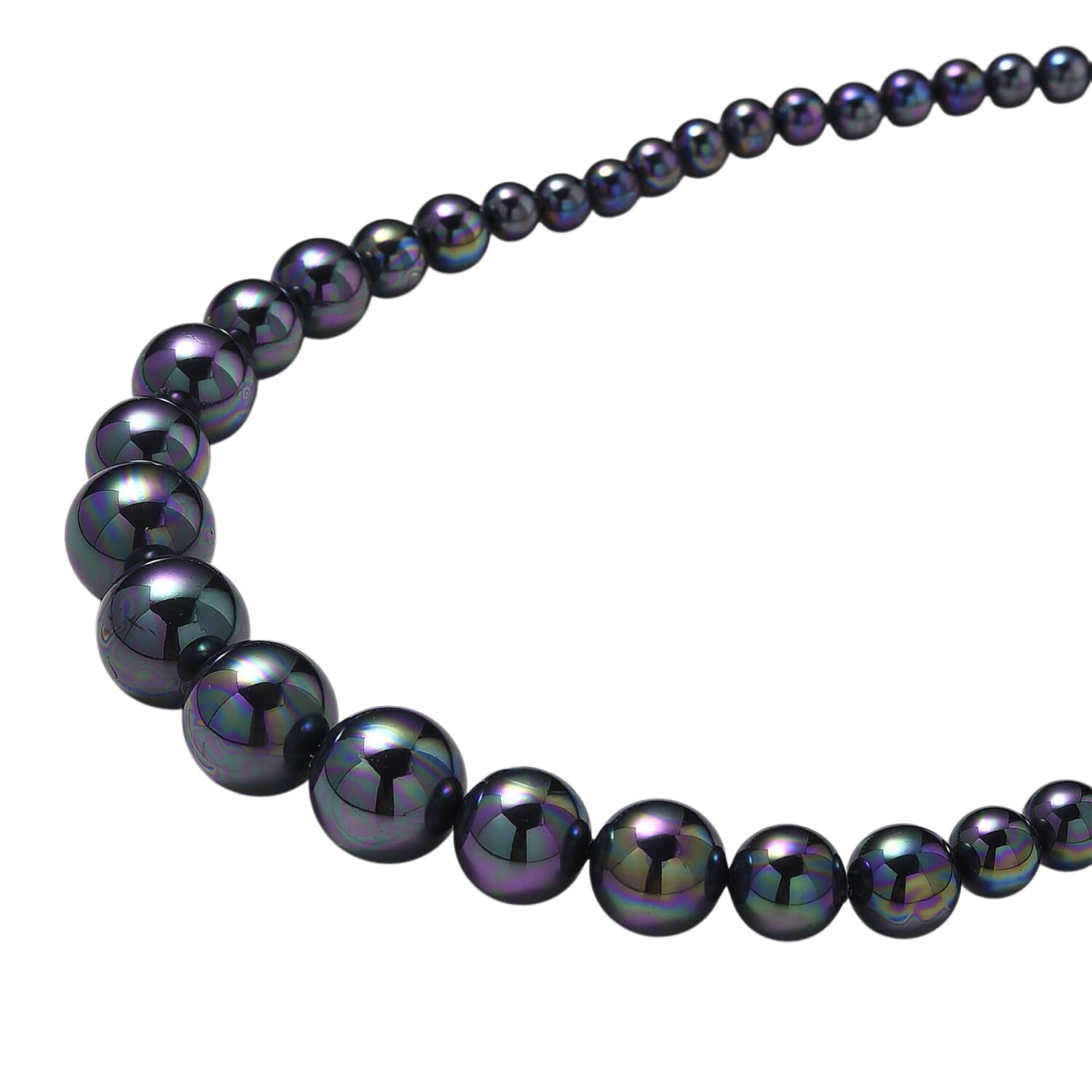 Peacock Color Shell Pearl Necklace in Silvertone 20-22 Inches