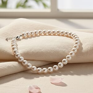 White Shell Pearl Necklace in Silvertone 20-22 Inches