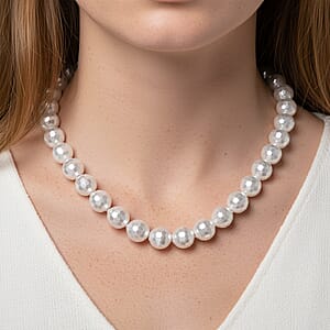 White Shell Pearl Necklace in Silvertone 20-22 Inches