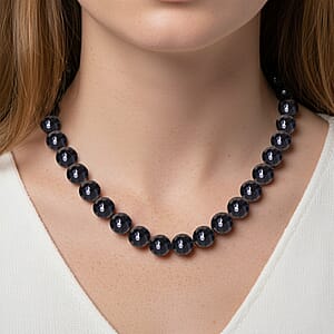 Peacock Color Shell Faceted Pearl Necklace in Silvertone 20-22 Inches