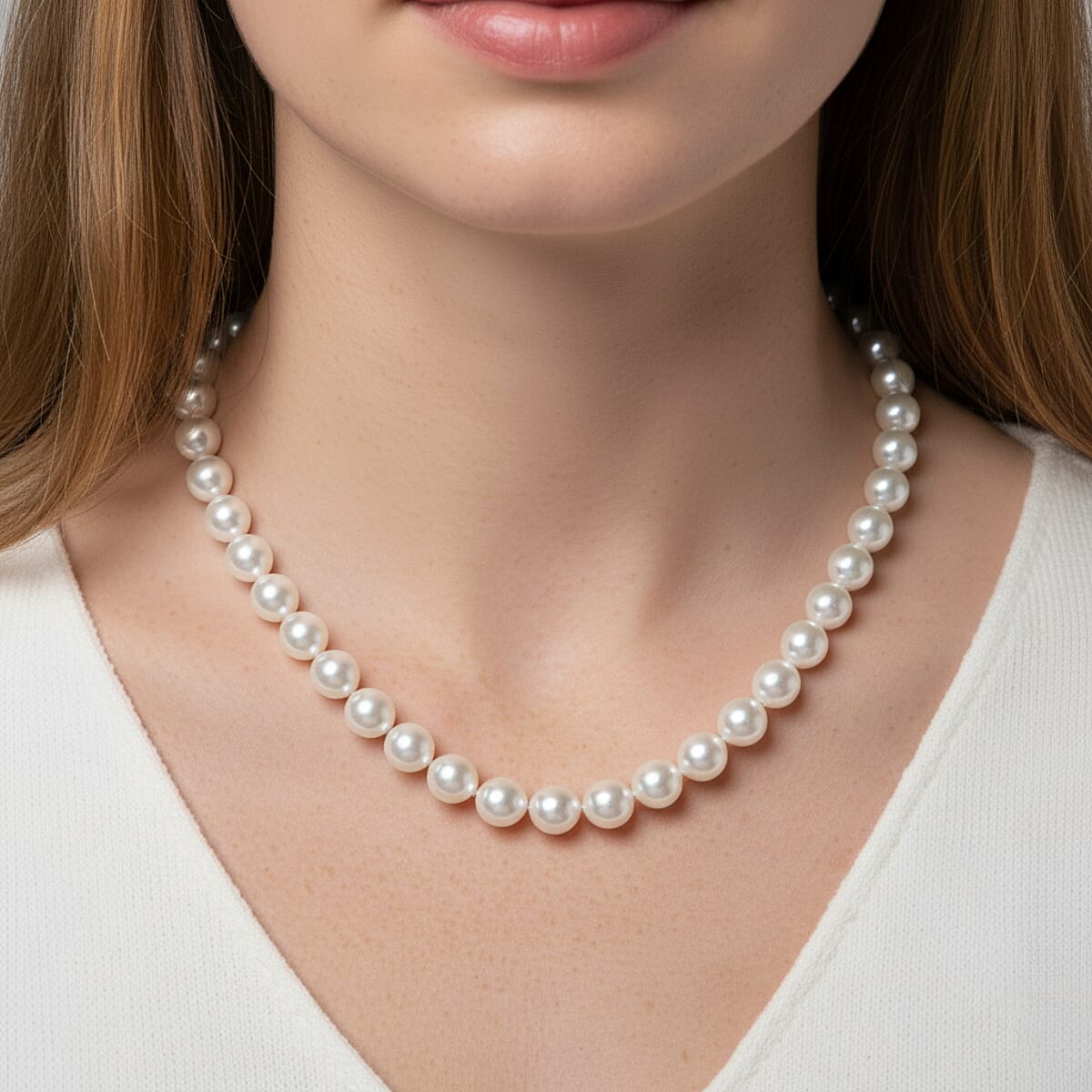 White Shell Pearl Necklace in Silvertone 20-22 Inches image number 2