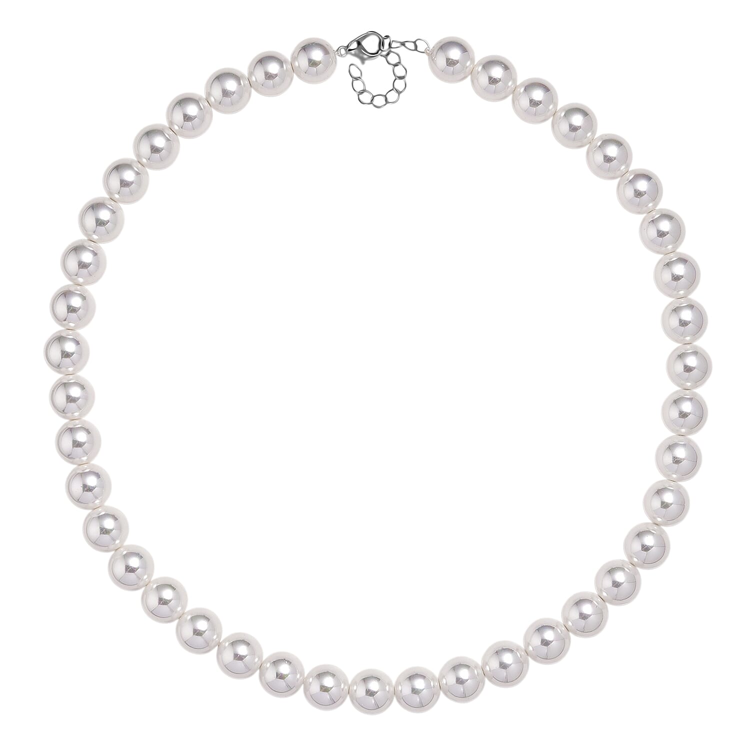 White Shell Pearl Necklace in Silvertone 20-22 Inches