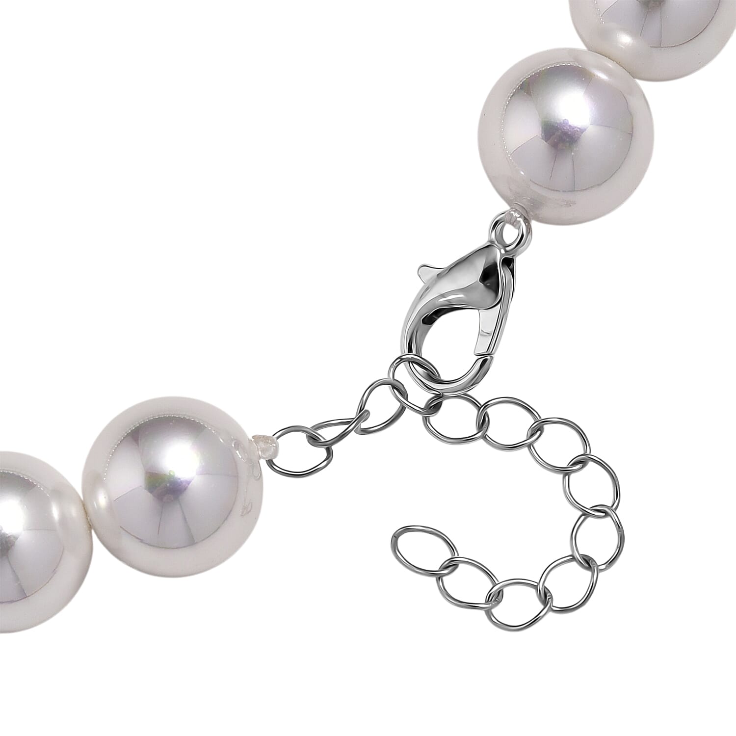 White Shell Pearl Necklace in Silvertone 20-22 Inches
