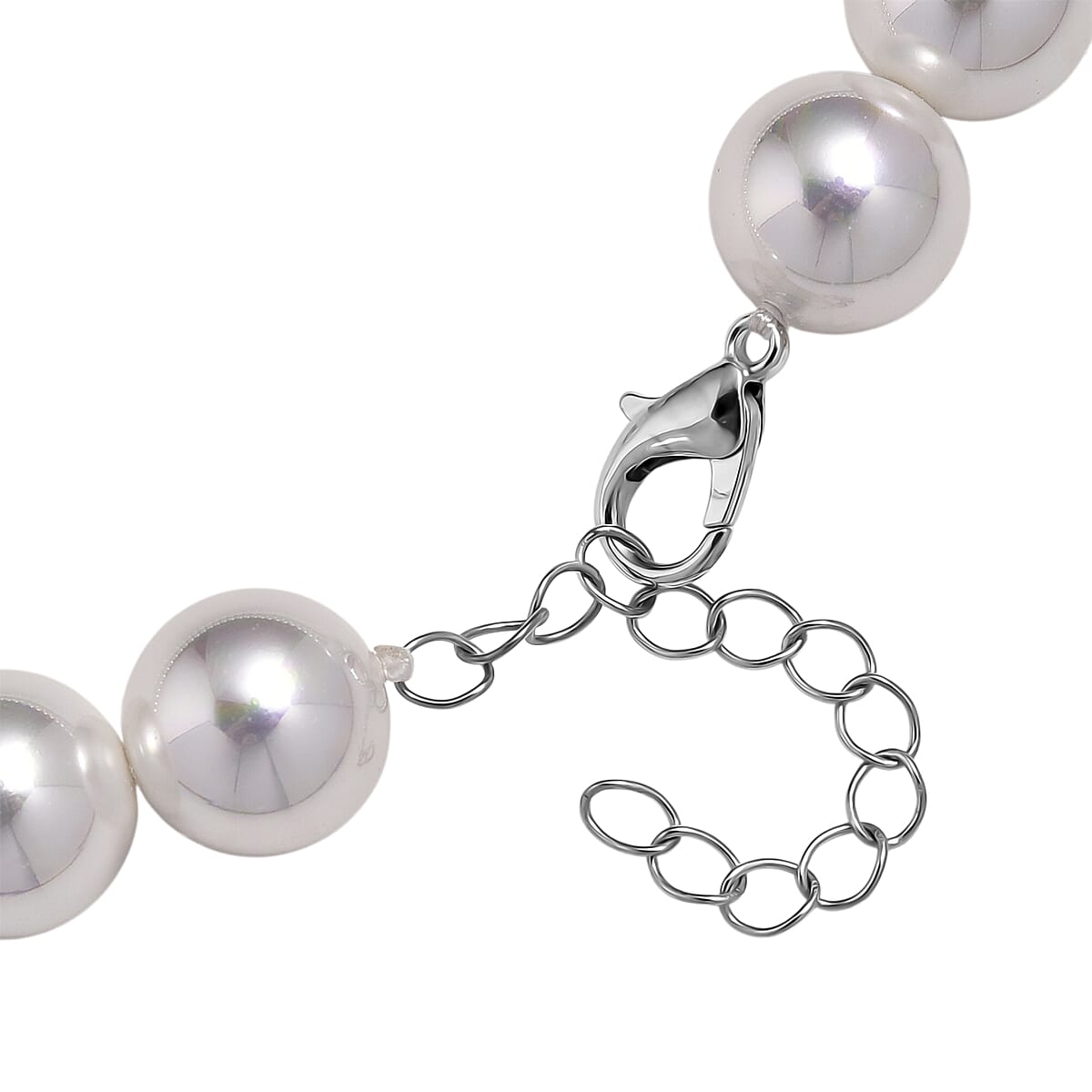 White Shell Pearl Necklace in Silvertone 20-22 Inches image number 5