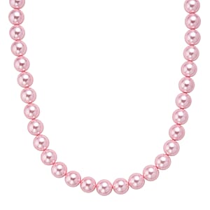 Pink Shell Pearl Necklace in Silvertone 20-22 Inches
