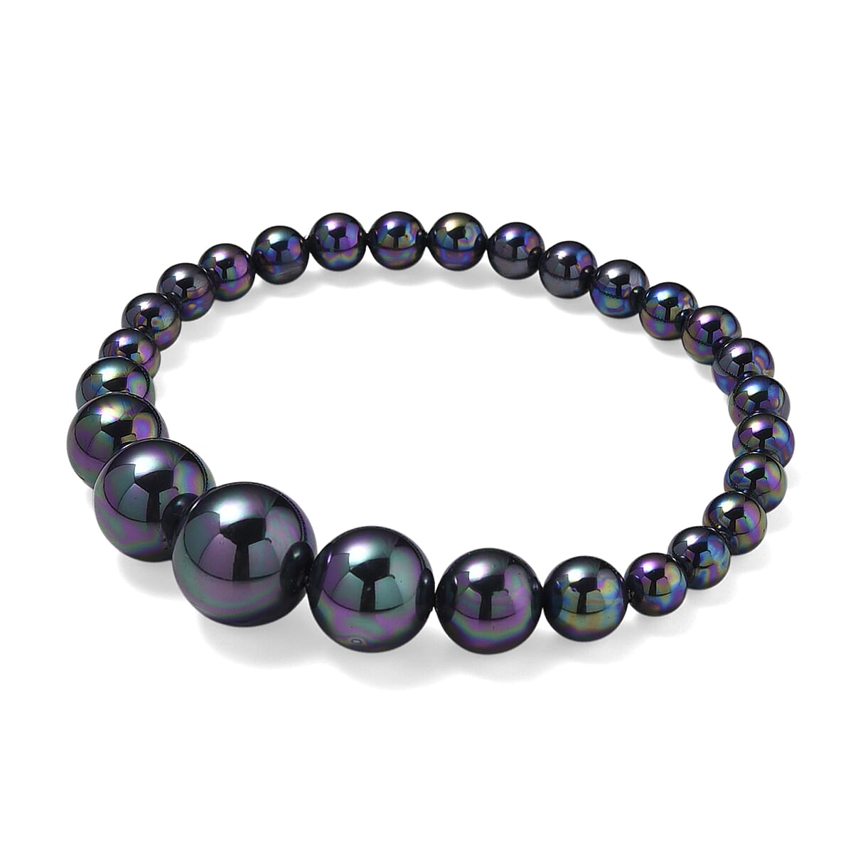 Peacock Color Shell Pearl Stretch Bracelet (7-7.5In) image number 3