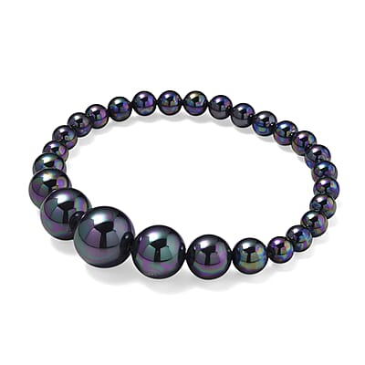 Peacock Color Shell Pearl Stretch Bracelet (7-7.5In)