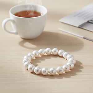 White Shell Pearl Stretch Bracelet (7-7.5In)