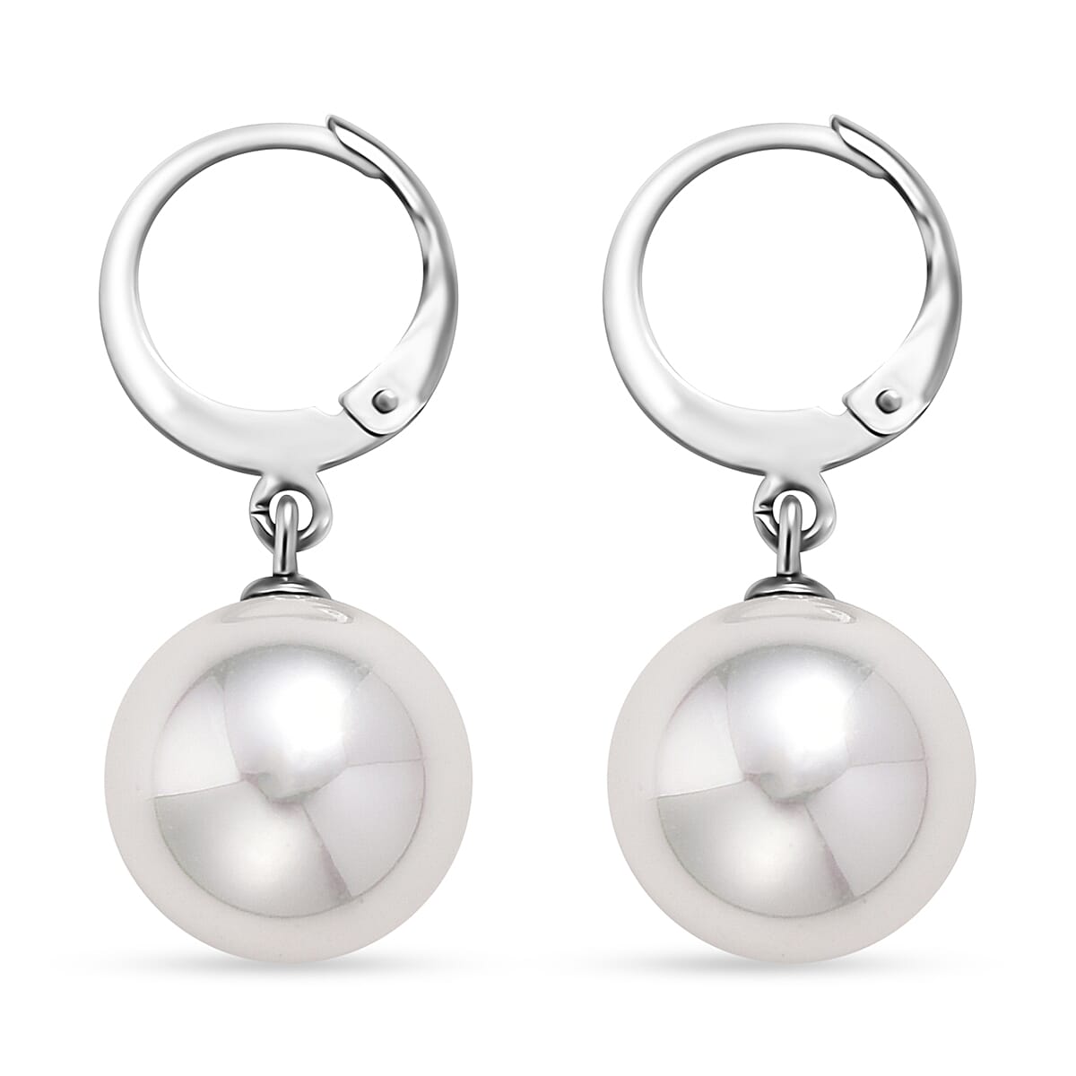 White Shell Pearl Dangling Earrings in Stainless Steel