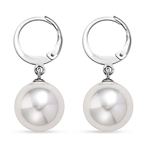 White Shell Pearl Dangling Earrings in Stainless Steel