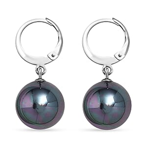 Peacock Color Shell Pearl Dangling Earrings in Stainless Steel