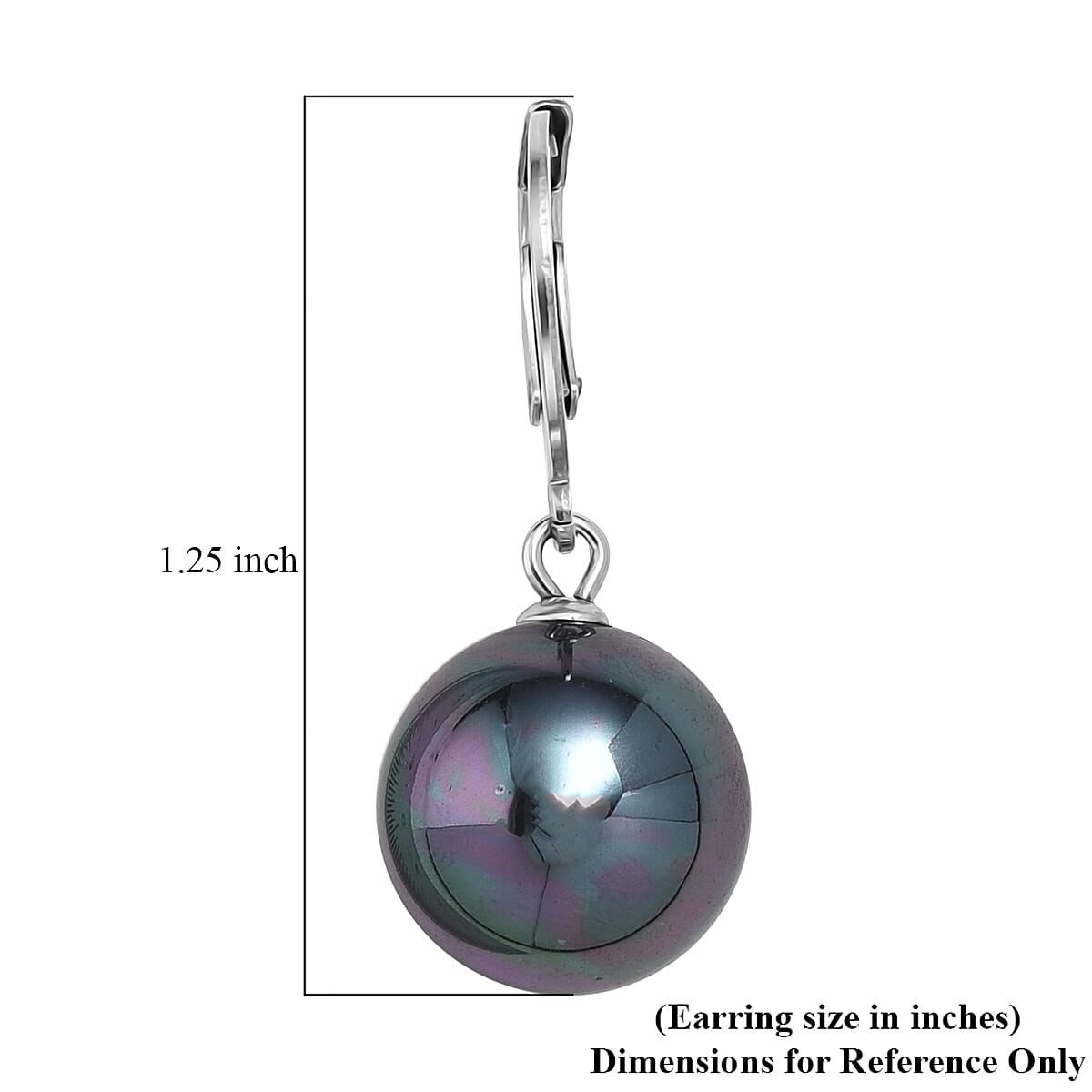 Peacock Color Shell Pearl Dangling Earrings in Stainless Steel image number 4