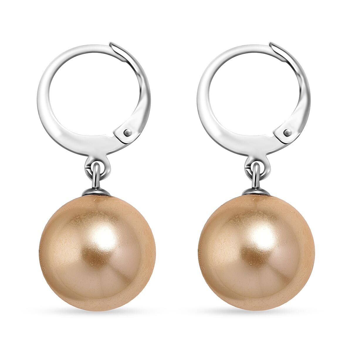 Golden Shell Pearl Dangling Earrings in Stainless Steel image number 3