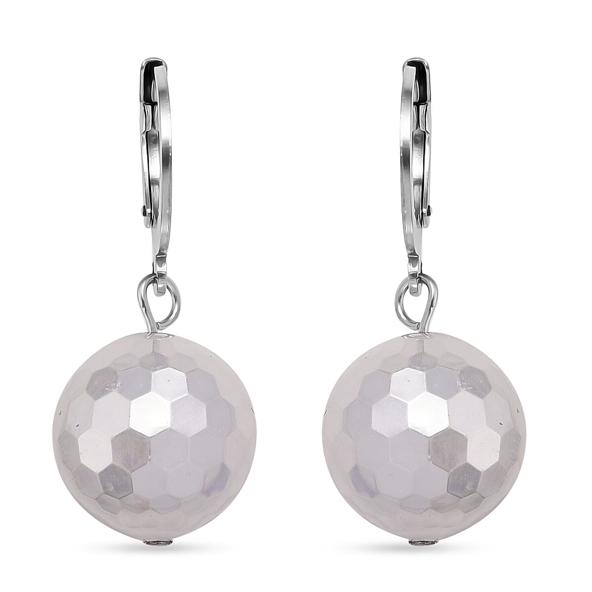 White Shell Pearl Dangling Earrings in Stainless Steel image number 0