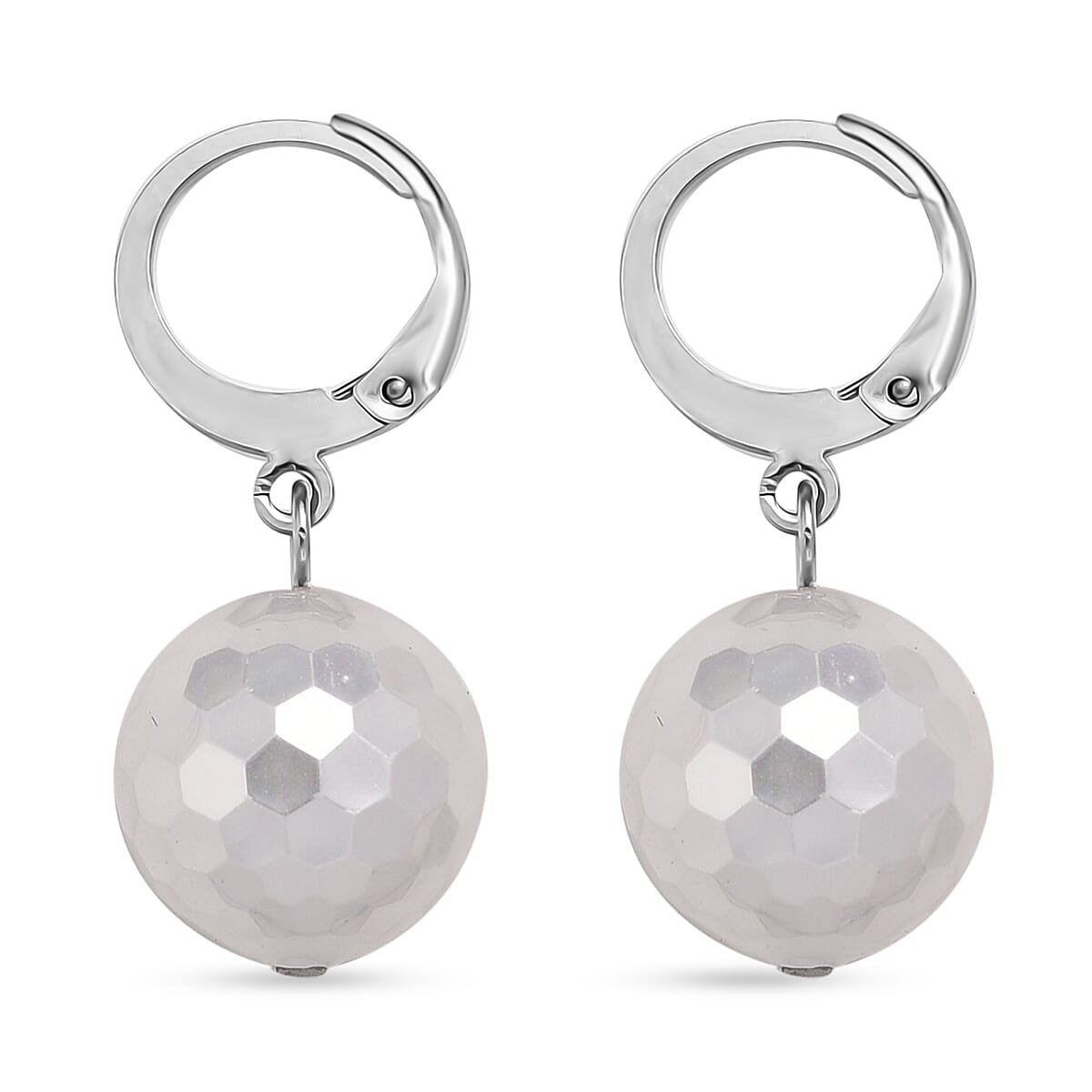 White Shell Pearl Dangling Earrings in Stainless Steel image number 3
