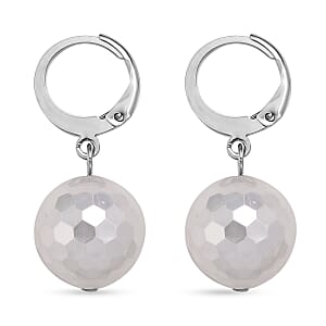 White Shell Pearl Dangling Earrings in Stainless Steel