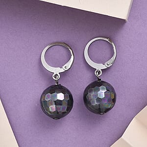 Peacock Color Shell Faceted Pearl Dangling Earrings in Stainless Steel