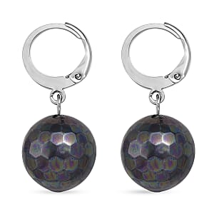 Peacock Color Shell Faceted Pearl Dangling Earrings in Stainless Steel