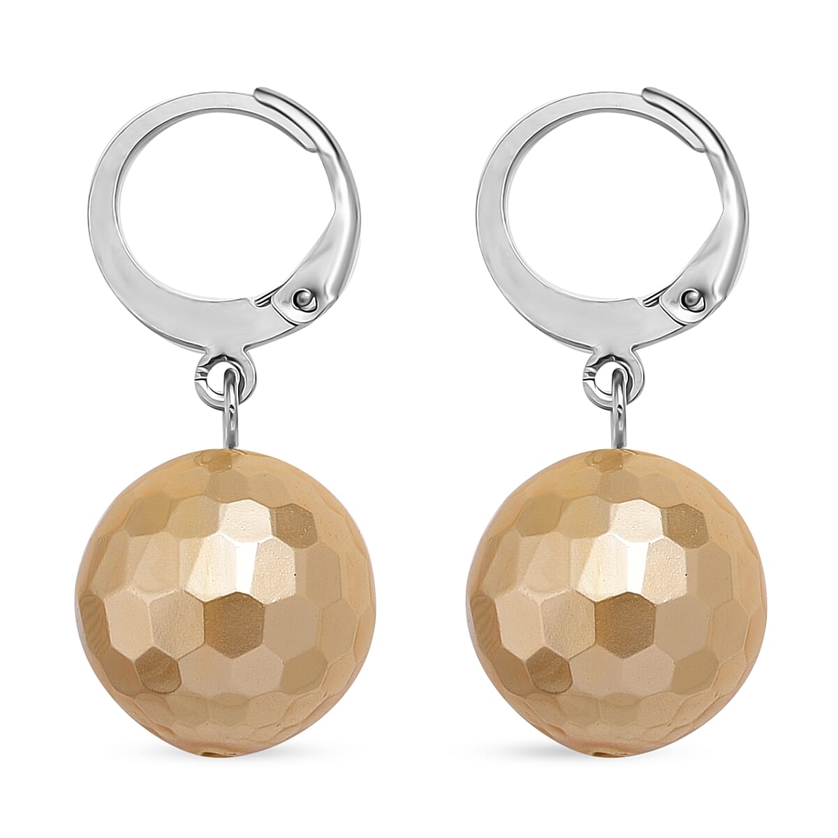 Golden Shell Pearl Dangling Earrings in Stainless Steel image number 3