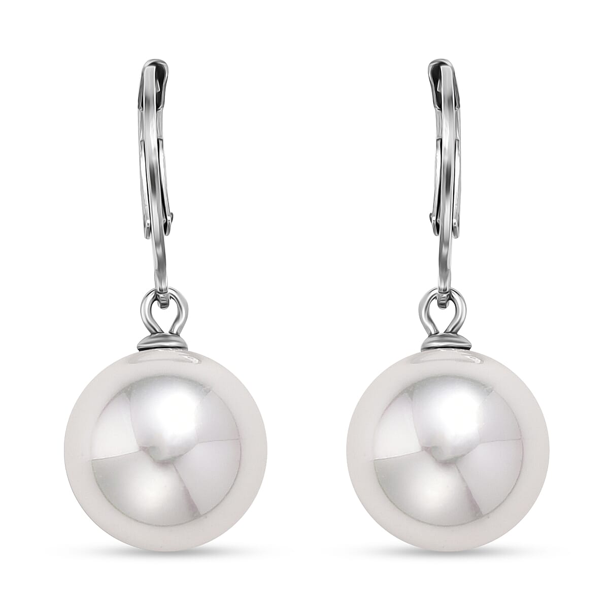 White Shell Pearl Dangling Earrings in Stainless Steel image number 0