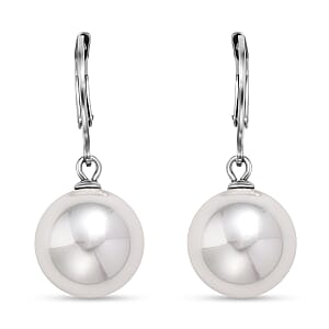 White Shell Pearl Dangling Earrings in Stainless Steel