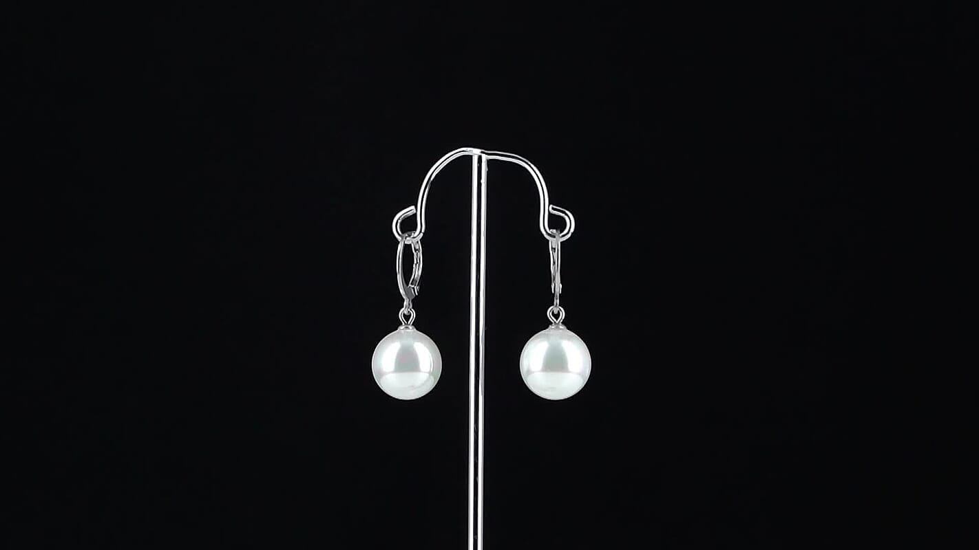White Shell Pearl Dangling Earrings in Stainless Steel