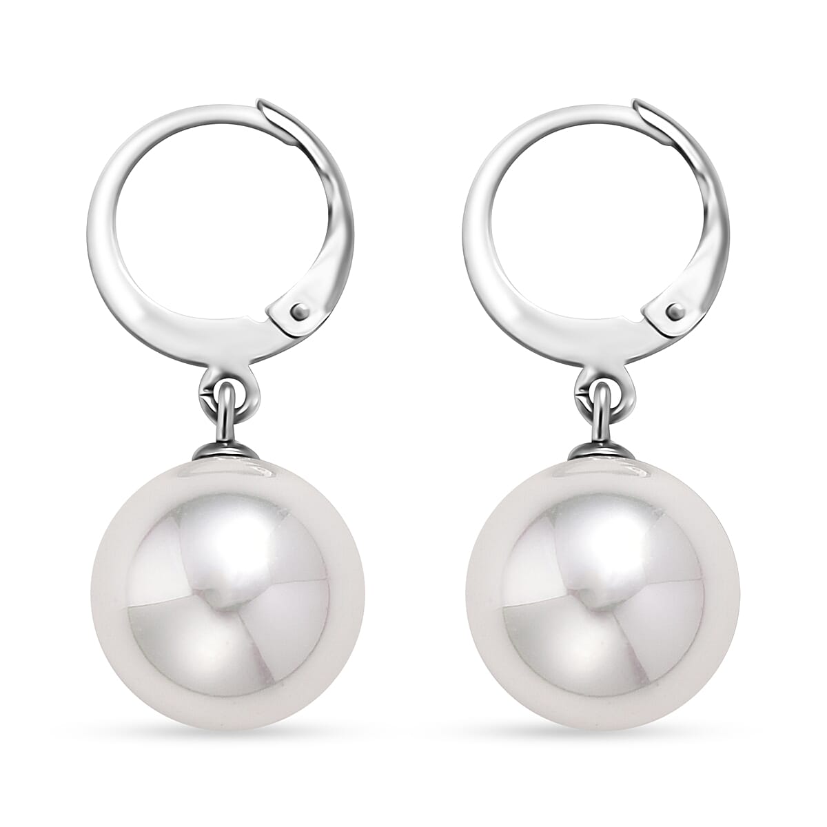 White Shell Pearl Dangling Earrings in Stainless Steel image number 3