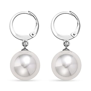 White Shell Pearl Dangling Earrings in Stainless Steel