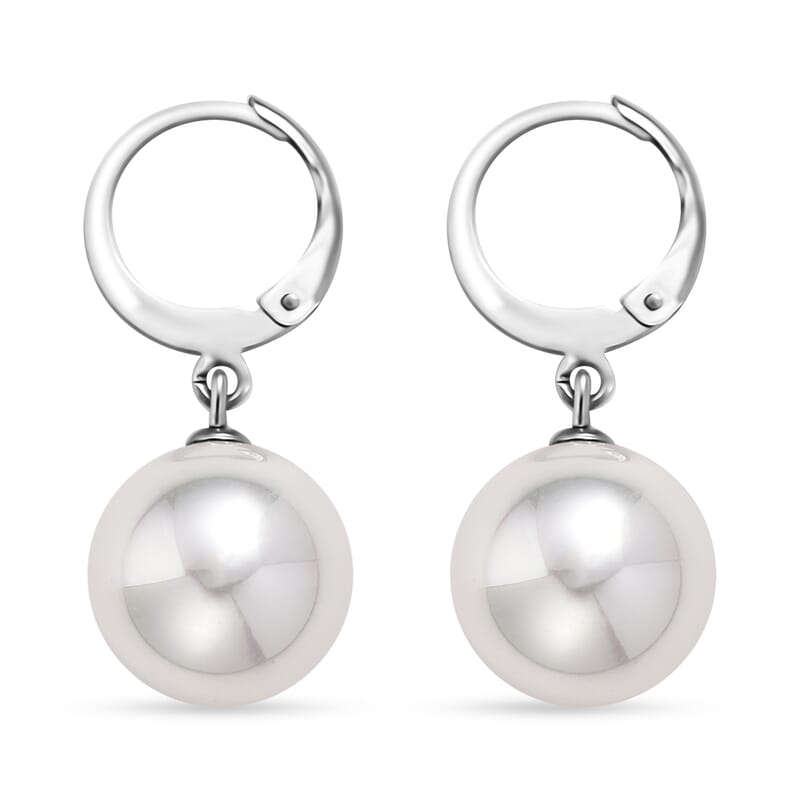 White Shell Pearl Dangling Earrings in Stainless Steel
