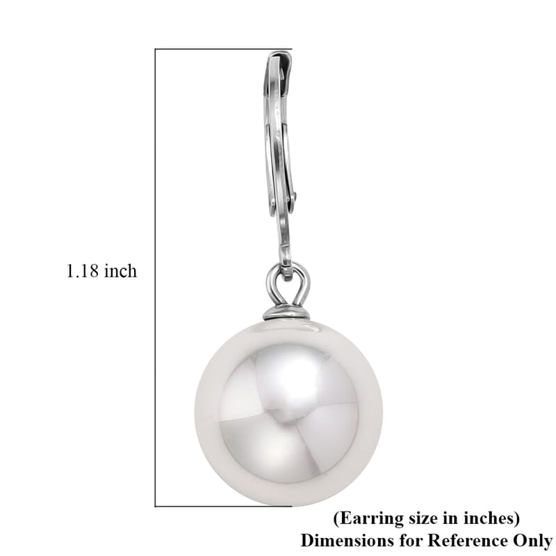 White Shell Pearl Dangling Earrings in Stainless Steel