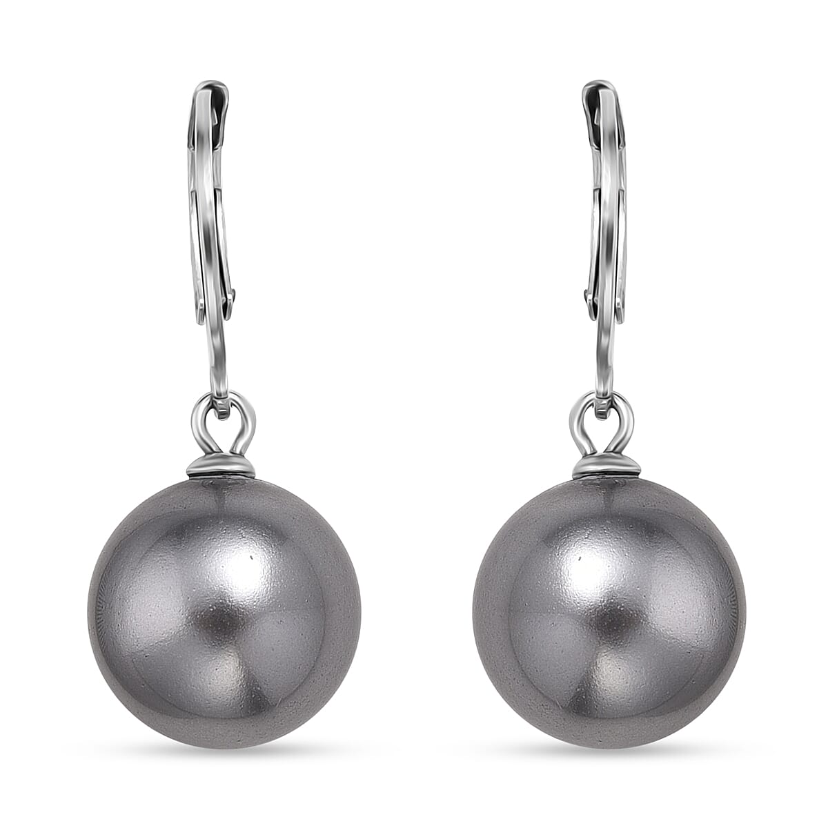 Grey Shell Pearl Dangling Earrings in Stainless Steel