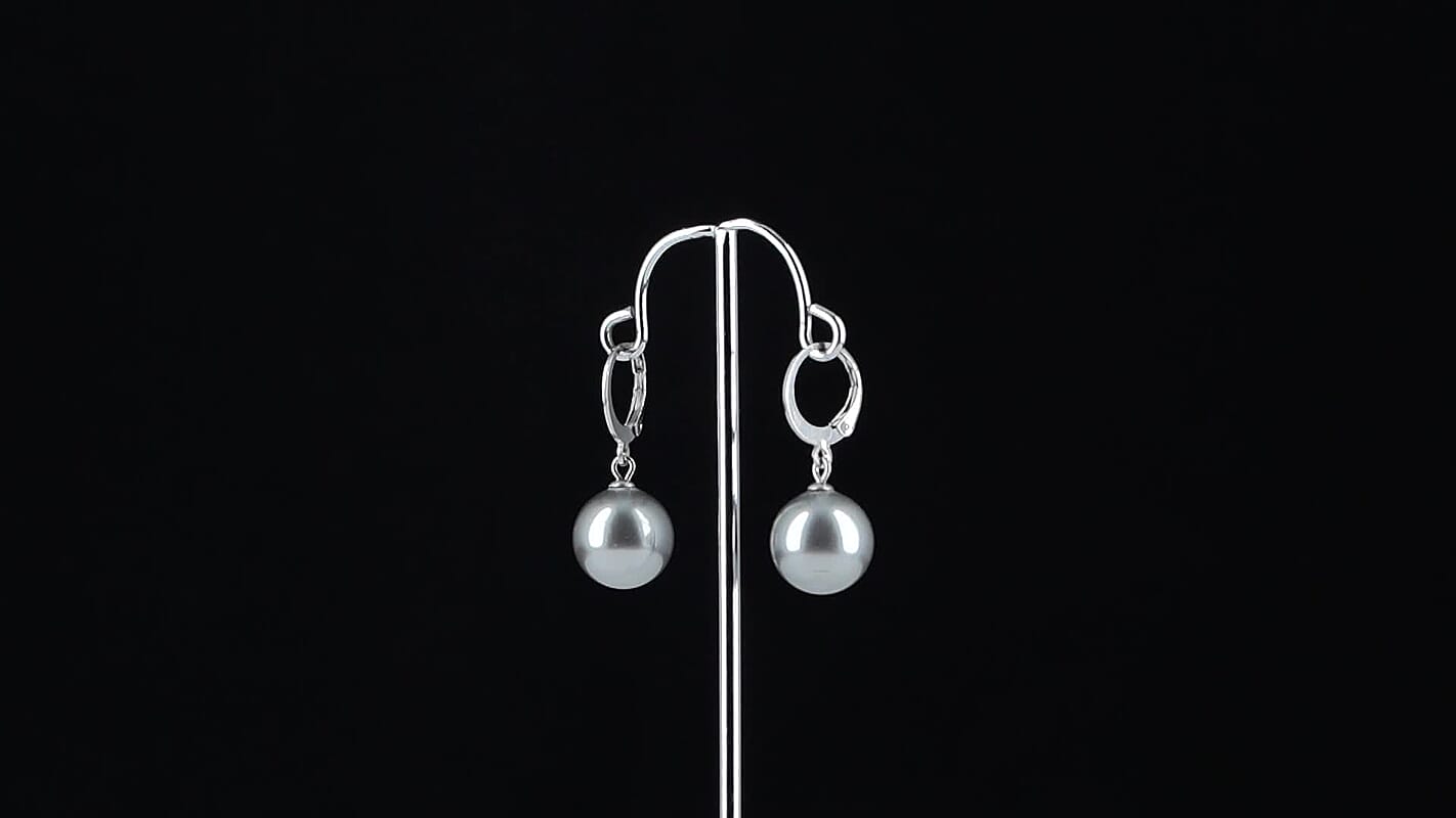 White Shell Pearl Dangling Earrings in Stainless Steel