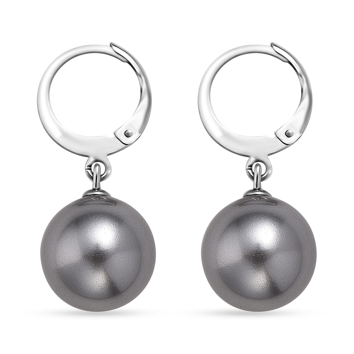 Grey Shell Pearl Dangling Earrings in Stainless Steel