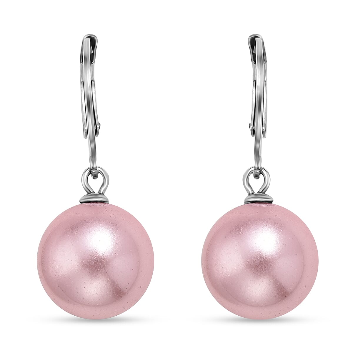 Pink Shell Pearl Dangling Earrings in Stainless Steel image number 0