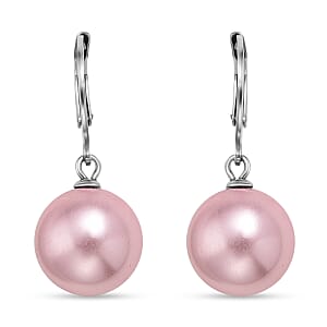Pink Shell Pearl Dangling Earrings in Stainless Steel