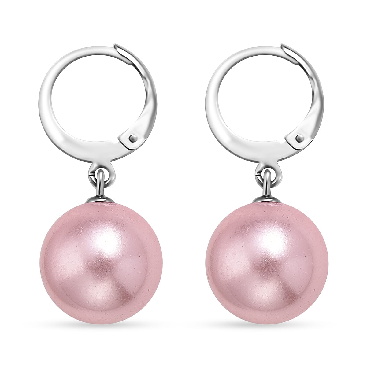 Pink Shell Pearl Dangling Earrings in Stainless Steel image number 3