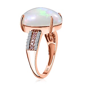 AAA Ethiopian Welo Opal, Luxuriant Lab Grown Pink and White Diamond (VS) 6.35 ctw Frozen Flame Ring in 10K Rose Gold (Size 10.0)