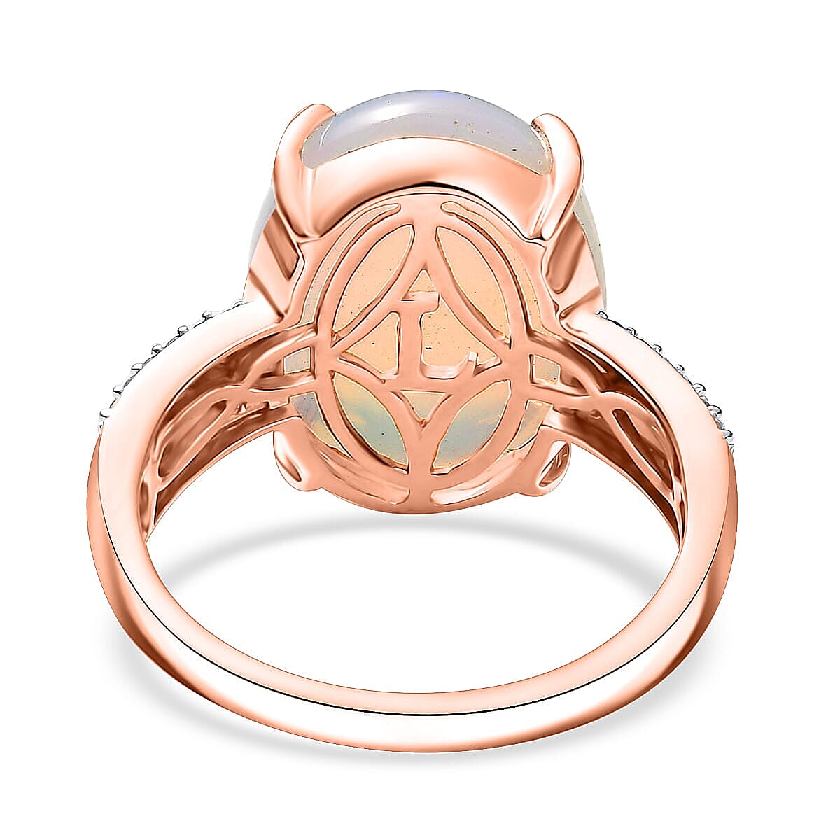 AAA Ethiopian Welo Opal, Luxuriant Lab Grown Pink and White Diamond (VS) 6.35 ctw Frozen Flame Ring in 10K Rose Gold (Size 10.0) image number 4