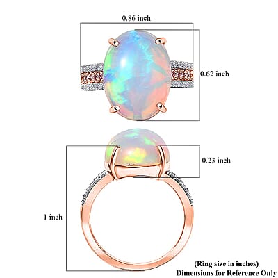 Collector's Edition 10K Rose Gold AAA Ethiopian Welo Opal, Luxuriant Lab Grown Pink and White Diamond (VS) (0.22 cts) Frozen Flame Ring (Size 12.0) 6.35 ctw