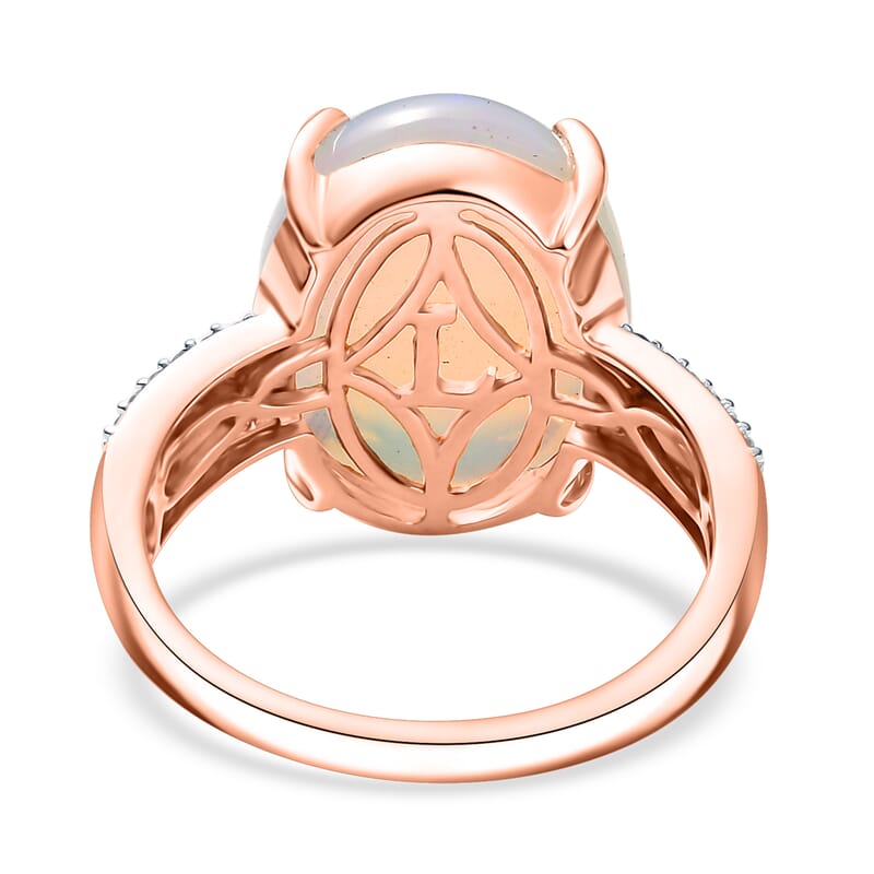 AAA Ethiopian Welo Opal, Luxuriant Lab Grown Pink and White Diamond (VS) 6.35 ctw Frozen Flame Ring in 10K Rose Gold (Size 7.0)