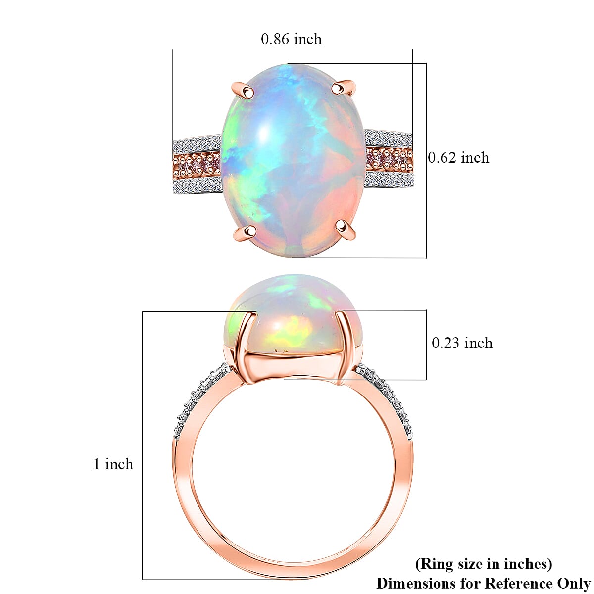 AAA Ethiopian Welo Opal, Luxuriant Lab Grown Pink and White Diamond (VS) 6.35 ctw Frozen Flame Ring in 10K Rose Gold (Size 7.0) image number 5