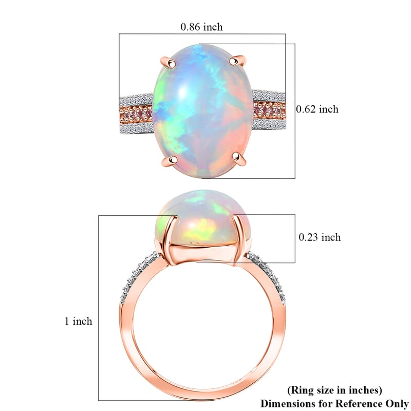 AAA Ethiopian Welo Opal, Luxuriant Lab Grown Pink and White Diamond (VS) 6.35 ctw Frozen Flame Ring in 10K Rose Gold (Size 7.0)