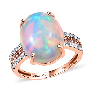 AAA Ethiopian Welo Opal, Luxuriant Lab Grown Pink and White Diamond (VS) 6.35 ctw Frozen Flame Ring in 10K Rose Gold (Size 8.0)