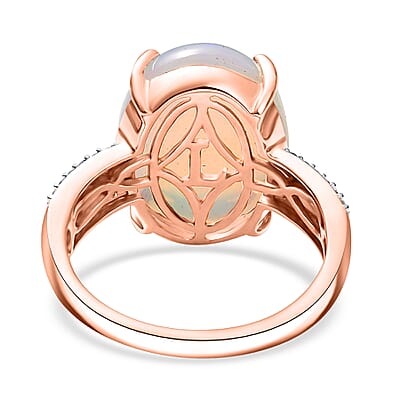 AAA Ethiopian Welo Opal, Luxuriant Lab Grown Pink and White Diamond (VS) 6.35 ctw Frozen Flame Ring in 10K Rose Gold (Size 8.0)