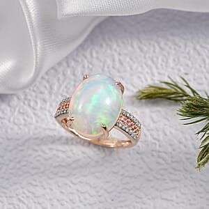 AAA Ethiopian Welo Opal, Luxuriant Lab Grown Pink and White Diamond (VS) 6.35 ctw Frozen Flame Ring in 10K Rose Gold (Size 9.0)