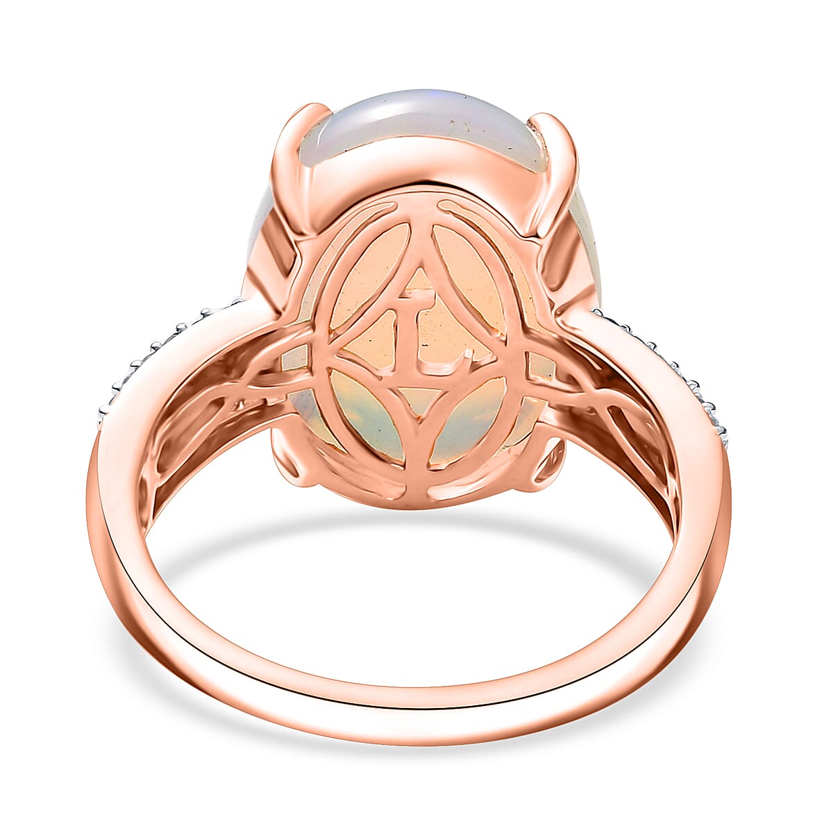 AAA Ethiopian Welo Opal, Luxuriant Lab Grown Pink and White Diamond (VS) 6.35 ctw Frozen Flame Ring in 10K Rose Gold (Size 9.0) image number 4