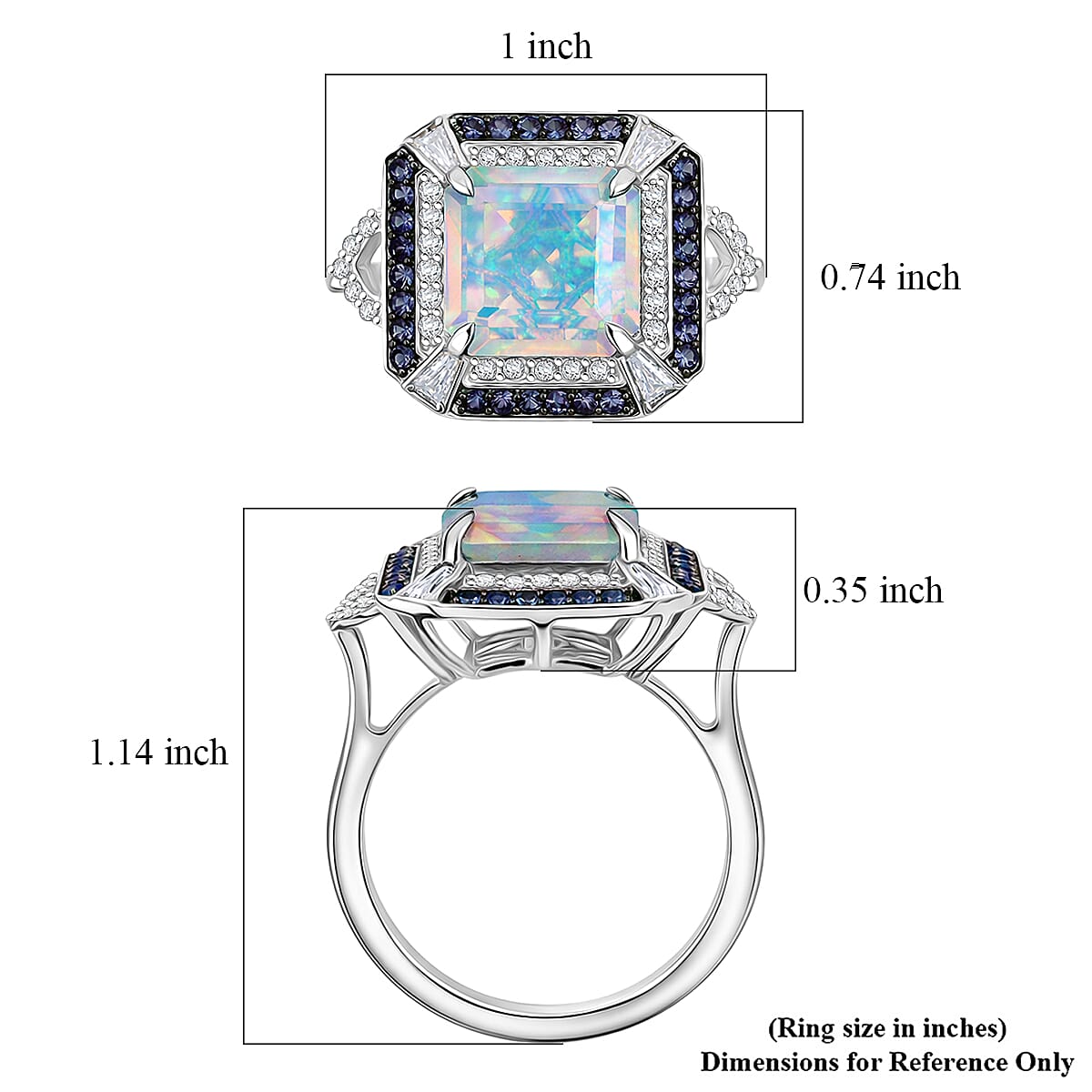 D'Joy Asscher Cut Premium Ethiopian Welo Opal and Multi Gemstone 3.60 ctw Geometric Radiance Ring in Rhodium Over Sterling Silver (Size 10.0)